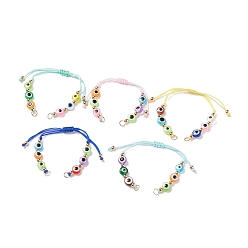 Mixed Color Half Finished Adjustable Braided Nylon Thread Bracelets, Evil Eye Beaded Bracelets, with Jump Ring, for Connector Bracelet Making, Mixed Color, 10-1/4 inch(26cm)