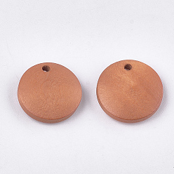 Coral Painted Wood Charms, Flat Round, Chocolate, 15x4mm, Hole: 1.8mm