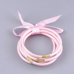 Pink PVC Plastic Buddhist Bangle Sets, Jelly Bangles, with Glitter Powder and Polyester Ribbon, Pink, 2-1/2 inch(6.3cm), 5pcs/set