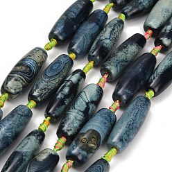 Marine Blue Natural Fire Crackle Agate Beads Strands, Rice, Dyed & Heated, Marine Blue, 40.5x14~15mm, Hole: 3.5mm, about 8pcs/strand, 15.94''(40.5cm)