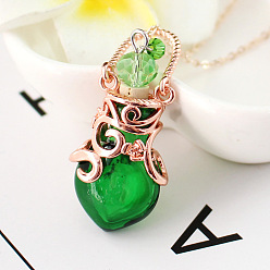 Green Lampwork Perfume Bottle Pendant Necklace, Rose Gold Titanium Steel Jewelry for Women, Green, 17.72 inch(45cm)