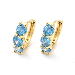 Light Blue Cubic Zirconia Hoop Earrings, Real 18K Gold Plated Brass Jewelry for Women, Cadmium Free & Lead Free, Light Blue, 15.5x16.5x5mm, Pin: 0.7~0.9mm