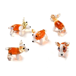 Orange Handmade Lampwork Home Decorations, 3D Dog Ornaments for Gift, Orange, 24~25x12~13x20.5~21.5mm