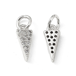 Platinum Brass Micro Pave Clear Cubic Zirconia Charms, with Jump Ring, Triangle Charm, Platinum, 12x5x2.5mm, Hole: 3.4mm