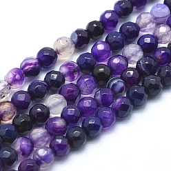 Purple Natural Agate Beads, Dyed, Faceted Round, Purple, 12mm, Hole: 1.3mm, about 32pcs/strand, 15.1 inch(38.5cm)