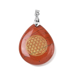 Красный Камень Природные красной яшмы подвески, с реечной обшивкой латунными выводами, без кадмия и без свинца, очарование слезы, 31x25x5~7 мм, отверстие : 4.5x4 мм