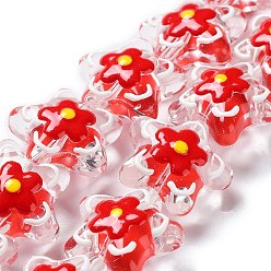 FireBrick Transparent Glass Beads, with Enamel, Flower, FireBrick, 21x22x11mm, Hole: 1.2mm