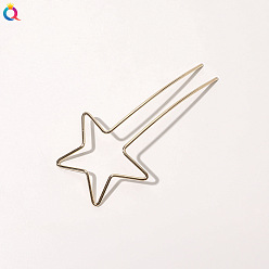 Alloy hairpin - pentagram bright gold Минималистичная металлическая заколка U-образной формы для прически для девочек, сладкие аксессуары для волос