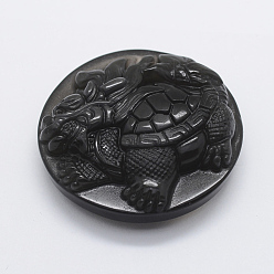 Obsidian Carved Natural Obsidian Pendants, Flat Round, 43x13mm, Hole: 1.5mm