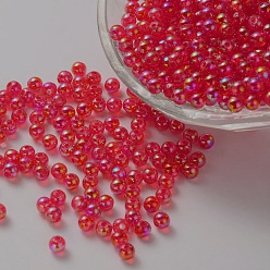 Red Eco-Friendly Transparent Acrylic Beads, Round, AB Color, Red, 10mm, Hole: 1.8mm, about 1000pcs/500g