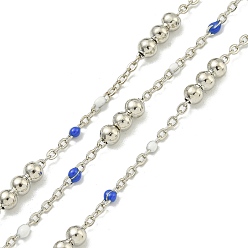 Королевский синий Цепочка из латунных эмалевых круглых бусин, пайки, с катушкой, долговечный, без кадмия и без свинца, платина, королевский синий, 12x3.5 мм