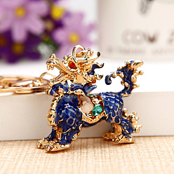 Zhaocai Qilin Blue Sparkling Diamond Fox Car Keychain Women's Bag Charm Metal Keyring Gift