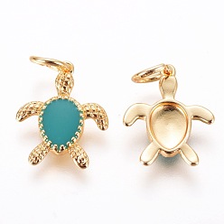 Светлый Морско-зеленый Латунные подвески, с эмалью, черепаха, золотые, светло-зеленый, 16.5x13.5x2 мм, отверстие : 4 мм