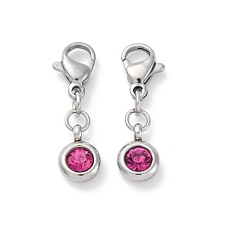 Фуксиновый 304 из нержавеющей стали горный хрусталь подвески, застежка когтя омара, красно-фиолетовые, 23 мм