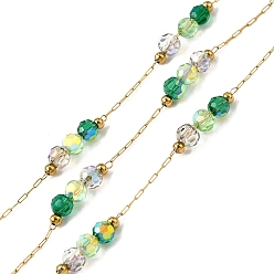 Темно-Зеленый 316 хирургические шариковые цепи из нержавеющей стали, со стеклянными и 304 нержавеющими бусинами, пайки, с катушкой, реальный 18 k позолоченный, темно-зеленый, 2.5x1x0.2 мм