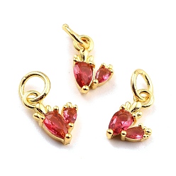 Светло-Вишневый Латунные микро проложить кубического циркония прелести, реальный 18 k позолоченный, без кадмия и без свинца, морковь, светло-вишневый, 10x6x2.5 мм, отверстие : 3.8 мм
