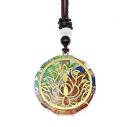 Flower Orgonite Chakra Natural & Synthetic Mixed Stone Pendant Necklaces, Nylon Thread Necklace for Women, Flat Round, Flower, 25.59 inch(65cm)