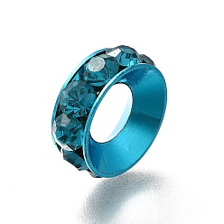 Темно-Голубой Латунные бусины разделители для поставки стразов, без кадмия и без свинца, долговечный, стойки покрытие, кольцо, глубокое синее небо, 15x5.5 мм, отверстие : 7 мм