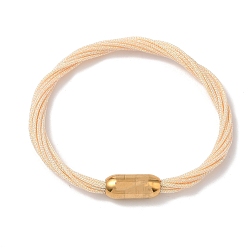 Бежевый 304 Браслеты из нержавеющей стали с полиэстеровым металлическим шнуром для женщин, с внутренней частью из рыбьей нити и магнитной застежкой, ионное покрытие (ip), бежевые, 7-1/4 дюйм (18.3 см)