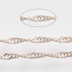 Rose Gold Soldered Brass Coated Iron Singapore Chains, Water Wave Chains, with Spool, Rose Gold, 2.5x1.7x0.3mm, about 39.37 Feet(12m)/roll