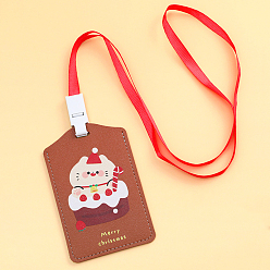 Cat Shape Christmas Themed Imitation Leather Neck Strap Card Holders, Badge Holder Lanyard, Cat Shape, 350mm