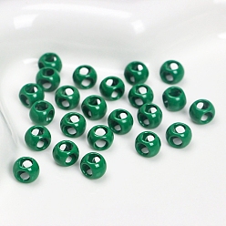 Green 4-Hole Baking Painted Alloy Beads, Cube, Green, 7x5mm, Hole: 3.5mm, 10pcs/bag
