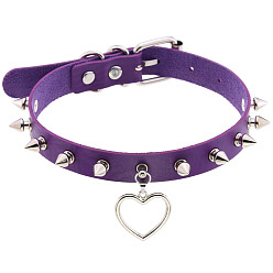 purple Punk Rivet Spike Lock Collar Chain Necklace with Soft Girl Peach Heart Pendant