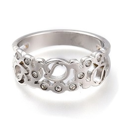 Stainless Steel Color 304 Stainless Steel Finger Rings, with Clear Cubic Zirconia, Wide Band Rings, Hollow, Stainless Steel Color, US Size 6~9, Inner Diameter: 16~19mm