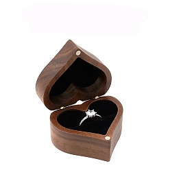 Black Wooden Love Heart Ring Storage Boxes, with Magnetic Clasps & Velvet Inside, Black, 6.5x6x3.5cm
