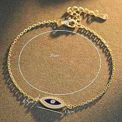 Doré  925 Bracelets en argent sterling émaillé bleu œil de cheval pour femmes et hommes, avec de la zircone cubique clair, or, 7.87 pouce (20 cm)