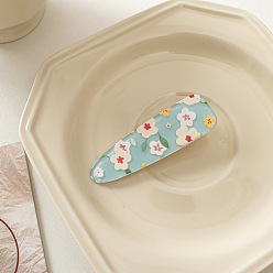 8# Light Blue Background with White Flowers Милая мультяшная акриловая заколка для волос с заколкой-цветком - боковая заколка, прекрасный, челка.