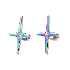 Rainbow Color Ion Plating(IP) 304 Stainless Steel Cross Stud Earring Findings, Earring Settings for Rhinestone, Rainbow Color, Fit for: 2.5mm rhinestone, 23.3x14mm, Pin: 0.8mm