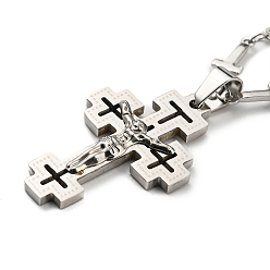 Stainless Steel Color 304 Stainless Steel Pendant Necklaces for Women Men, Cross with Jesus Pattern, Stainless Steel Color, 17.56~18.03 inch(44.6~45.8cm)
