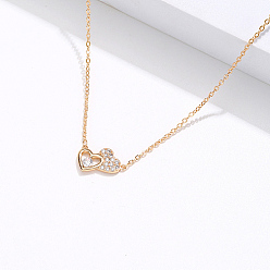 Real 18K Gold Plated Brass Cubic Zirconia Heart Pendant Necklace for Women, Real 18K Gold Plated, 15.75 inch(40cm)