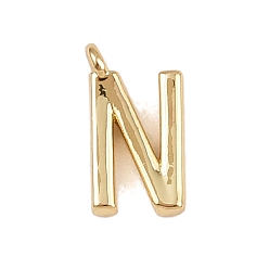 Letter N Латунь прелести, стойки покрытие, долговечный, без кадмия и без свинца, реальный 18 k позолоченный, Письмо N, 8.5x5x1.3 мм, отверстие : 0.8 мм
