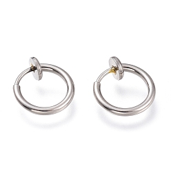 Stainless Steel Color 304 Stainless Steel Retractable Clip-on Hoop Earrings, For Non-pierced Ears, with Spring Findings, Stainless Steel Color, 11x0.8~1.5mm