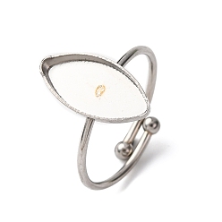 Нержавеющая Сталь Цвет Регулируемые 304 манжетные кольца из нержавеющей стали, лошадиный глаз , цвет нержавеющей стали, лоток : 14x7 мм, 1 мм, внутренний диаметр: 18 мм