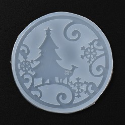 White Christmas Coaster Food Grade Silicone Molds, Resin Casting Molds, For UV Resin, Epoxy Resin Craft Making, Round with Christmas Tree, White, 95x5mm