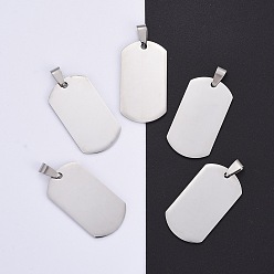 Stainless Steel Color 304 Stainless Steel Big Pendants, Manual Polishing, Blank Stamping Tags, Rectangle, Stainless Steel Color, 38x21x1.8mm