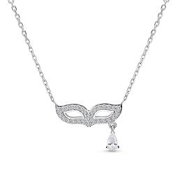 Silver TINYSAND Masquerade Mask Design 925 Sterling Silver Cubic Zirconia Pendant Necklaces, Silver, 16.9 inch