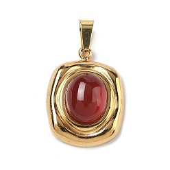 Красный Агат Подвески из натурального сердолика (окрашенные и нагретые), прямоугольные подвески с 304 оправами из нержавеющей стали, золотые, ионное покрытие (ip), 21x16x6~7 мм, отверстие : 4x6 мм