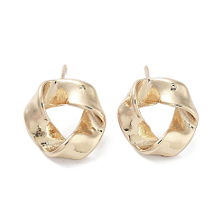 Light Gold Twist Ring Alloy Studs Earrings for Women, with 304 Stainless Steel Pins, Light Gold, 14.5x15mm