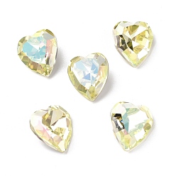 Luminous Green Glass Rhinestone Cabochons, Pointed Back & Back Plated, Heart, Luminous Green, 15.5x14x7mm