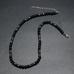 Black Glass Beaded Necklace, Black, 17.72 inch(45cm)