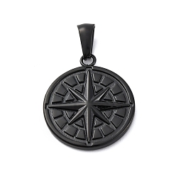 Черный 304 подвески из нержавеющей стали, плоский круглый со звездными подвесками, чёрные, 23x20x3 мм, отверстие : 7x3.5 мм