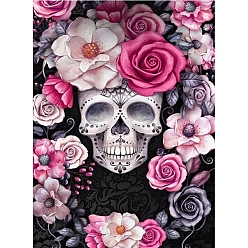 Camellia DIY Diamond Painting Kits, with Resin Rhinestones, Diamond Sticky Pen, Tray Plate and Glue Clay, Skull with Flower, Camellia, 300x200mm