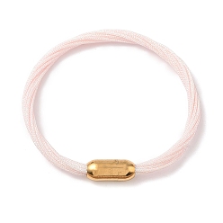 Pink 304 Браслеты из нержавеющей стали с полиэстеровым металлическим шнуром для женщин, с внутренней частью из рыбьей нити и магнитной застежкой, ионное покрытие (ip), розовые, 7-1/4 дюйм (18.3 см)