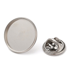 Stainless Steel Color 304 Stainless Steel Brooch Findings, Brooch Base Settings, Flat Round, Stainless Steel Color, 18x2mm, Tray: 16mm