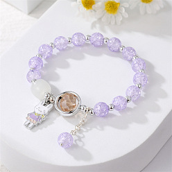 purple Charming Daisy Bracelet with Colorful Crystals, Forest Fairy Butterfly Rabbit Jewelry