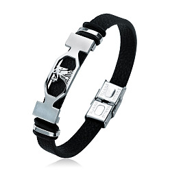 Virgo 201 Stainless Steel Constellation Beaded Bracelet, Leather Cord Gothic Bracelet for Men Women, Virgo, 8-1/4 inch(21cm)